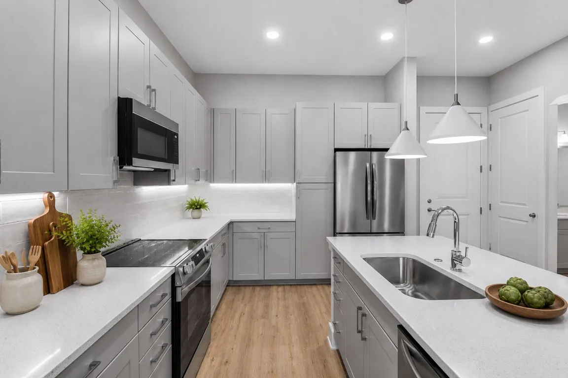 Quartz countertops, stainless steel appliances, and effortless style this kitchen sets the tone for boundless living.