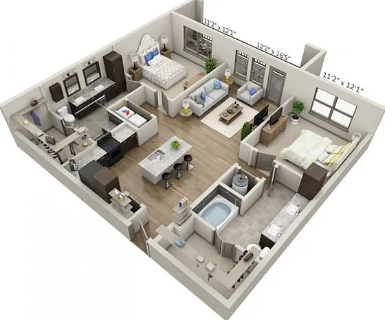 Floor plans are artist's rendering. All dimensions are approximate. Actual product and specifications may vary in dimension or detail. Not all features are available in every apartment. Prices and availability are subject to change. Floor plans are artist