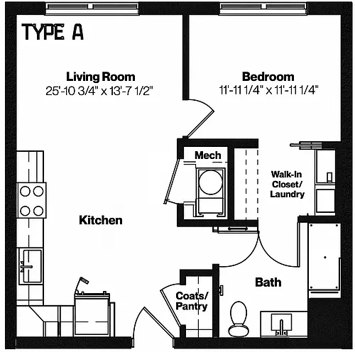 Floor plan 1-Bed 1-Bath