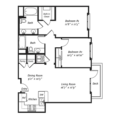 Floor plan 2 Bed 2 Bath Plan D