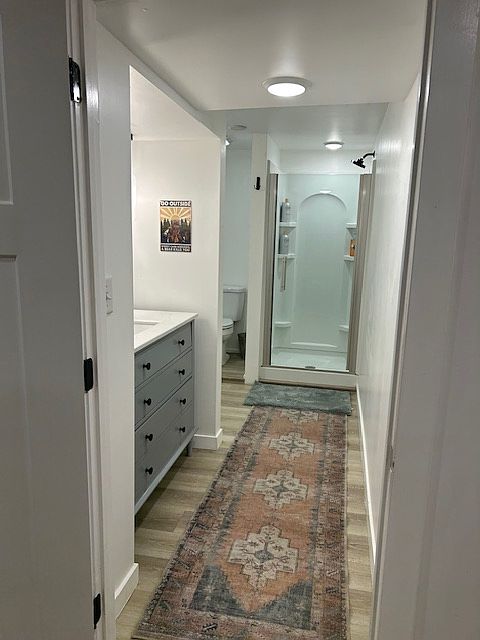 New bath with spa-like shower and smart cabinet with usb hook up