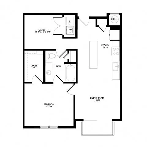 Floor plan One-Plus Bedroom (A8)