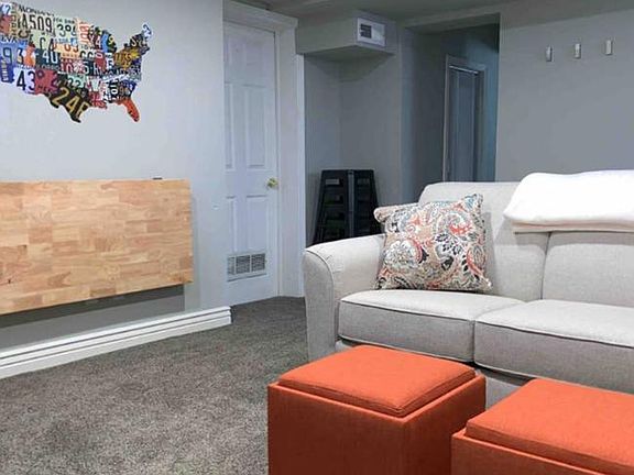 Dining table folds out with seating for 4 people