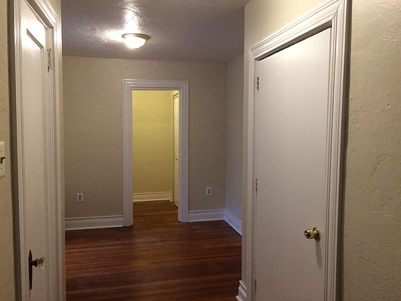 By the apartment entrance, looking toward the dining room and back hall that leads to the bathroom. The kitchen is outside the photo to the left.