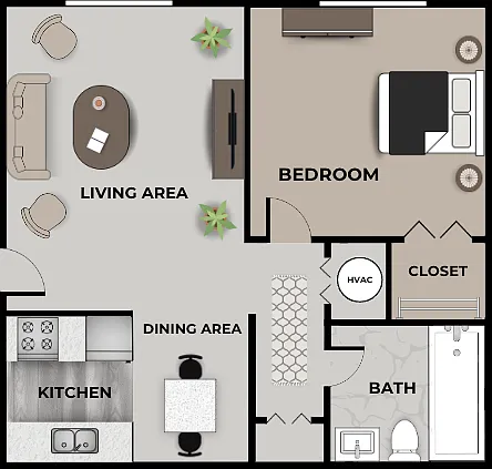Campus Court 1 Bedroom, 1 Bath Floor Plan Campus Court 1 Bedroom, 1 Bath Floor Plan