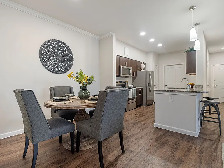Dining Area with Plank Flooring