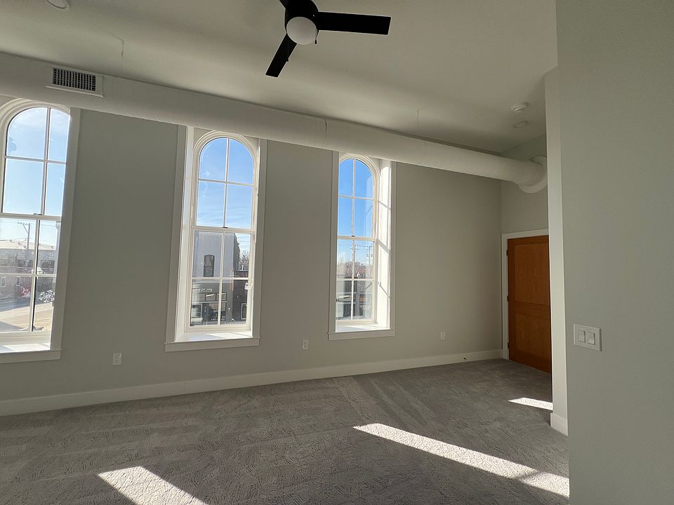 Living area with windows facing west