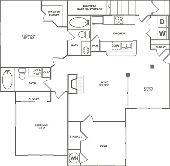 Two Bedroom Two Bath With Garage (1090 SF) Two Bedroom Two Bath With Garage (1090 SF)
