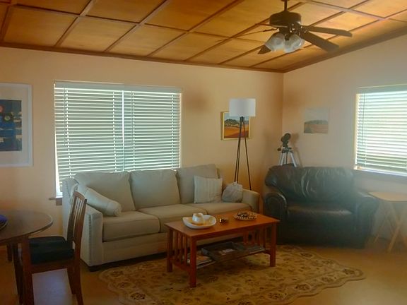 couch, brown comfort chair, (desk, chair, printer)