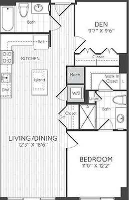 Floor plan 1 Bed/2 Bath Den