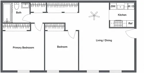 Floor plan 2 Bedroom 1 Bath A Renovated