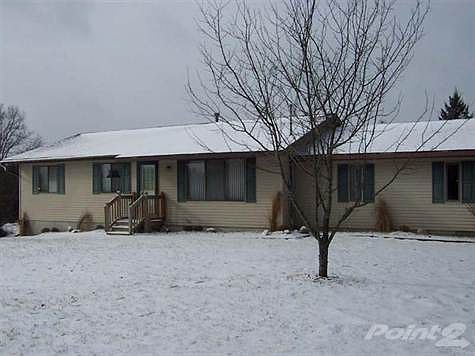 Spacious ranch home on 4 acres, full walkout finished basement.Move in ready 3 bedroom 2 bath home on 4 acres just minutes from town. Newer roof and furnace, full finished walkout basement with pool table, bar area and small refrigerator. Additional finished room in basement (no ingress/egress window). Also a 20 x 24 pole building with door opener, outdoor lights all around. Lots of privacy, great room overlooks wooded area with lots of wildlife. Home is in great condition.