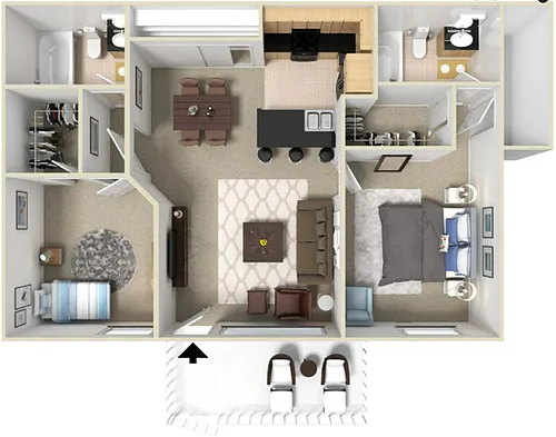 Floor plan 2 Bedroom 2 Bathroom Upstairs