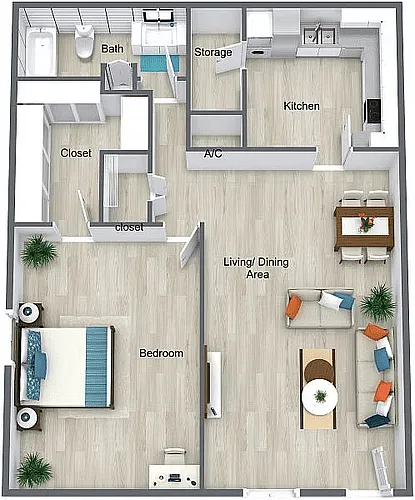 Floor plan One Bedroom One Bath