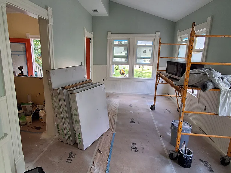 Ready for chandelier and HVAC - almost ready have friends over for a great meal.