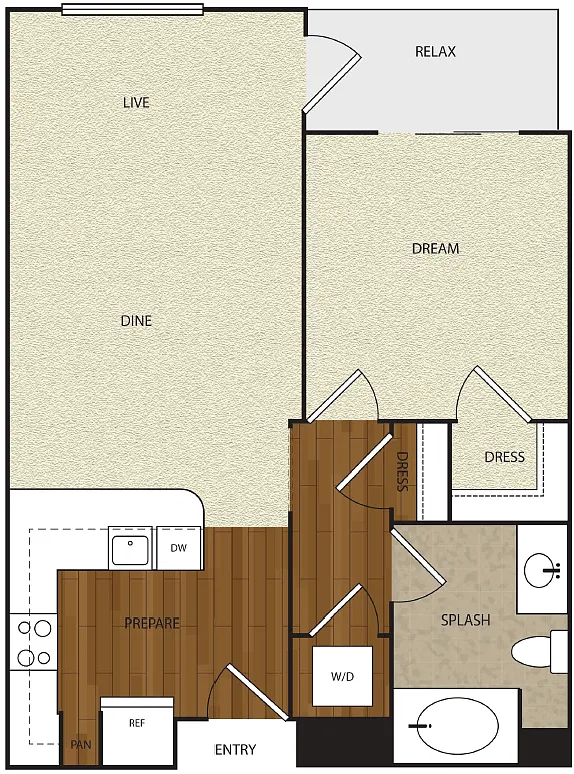 Floor plan 1 Bed 1 Bath 2A