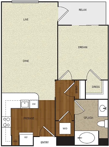 Floor plan 1 Bed 1 Bath 2A