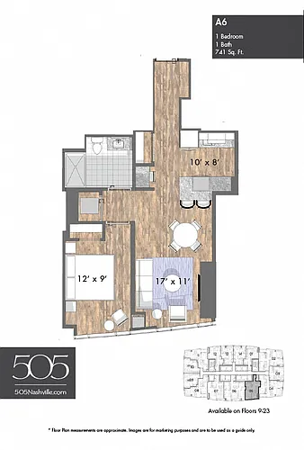 Floor plan 505 One Bedroom Stack 05