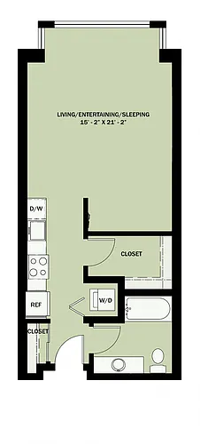 Floor plan Studio 1 Bath Income Qualified A1