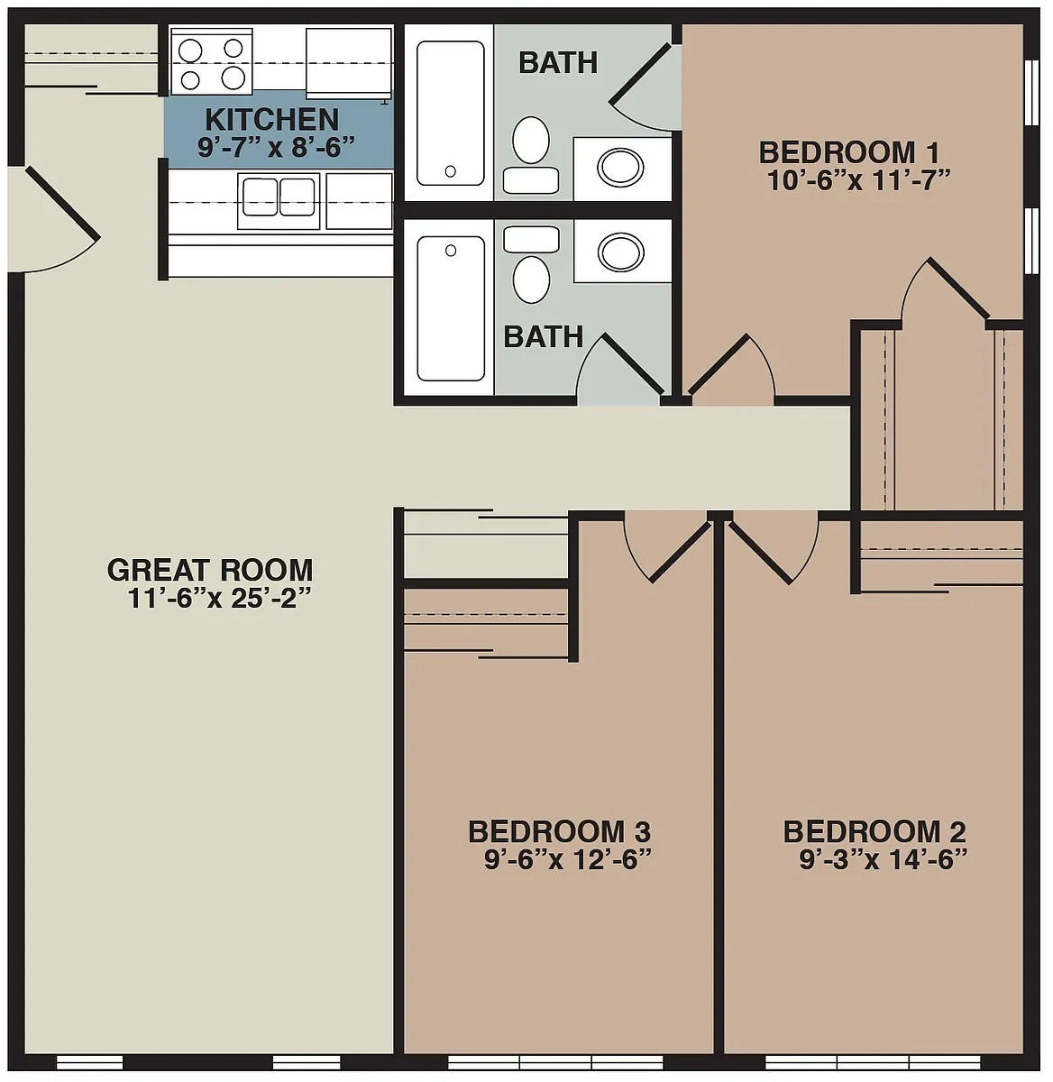 Floor plan 3B - 3 Bedroom