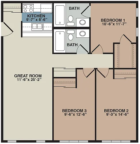 Floor plan 3B - 3 Bedroom