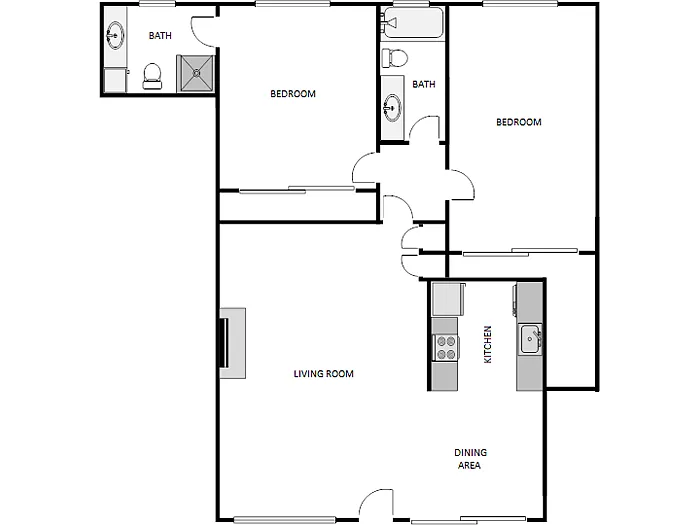 Floor plan 2 Bed / 2 Bath: Type A