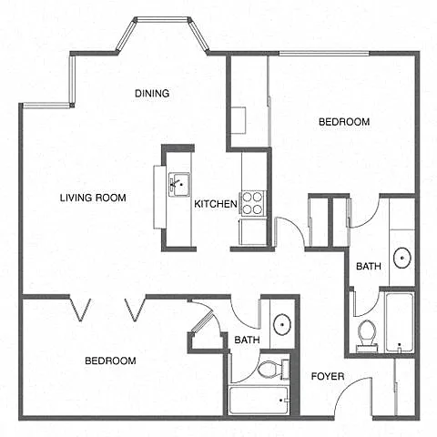 Floor plan 2 Bed, 2 Bath