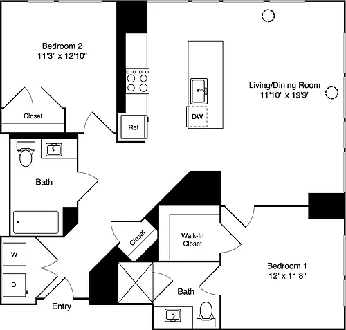 Floor plan 2 Bedroom D NoBalcony