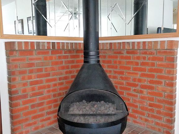 Pot belly fireplace in Living Room
