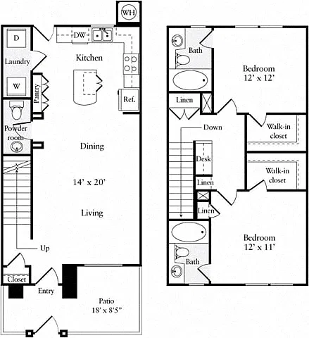 Floor plan Two Bedroom Townhome