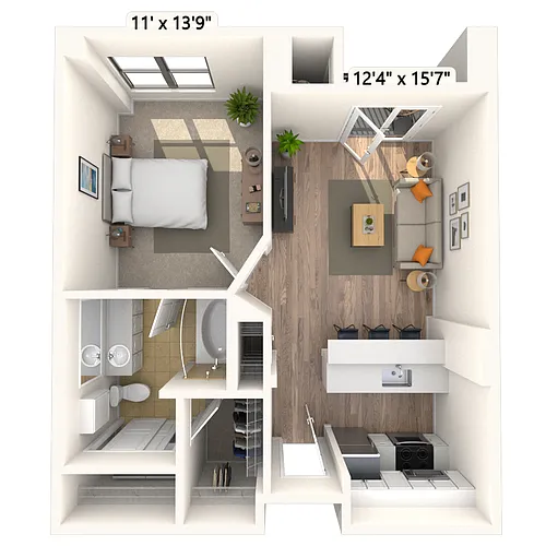 Floor plan Traditional 1x1 619 SF