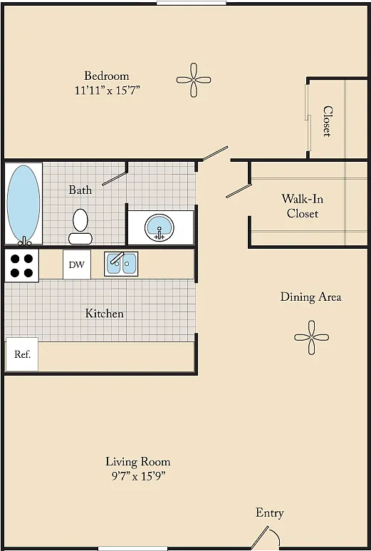 Floor plan 1 Bed / 1 Bath A1