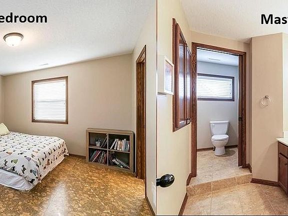 Second floor master suite. Flooring is cork in bedroom, tile in bathroom.