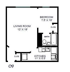 Floor plan Jr. One Bedroom 08/09