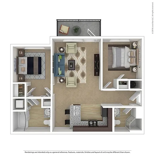 Floor plan 2 Bed 1.75 Bath B2