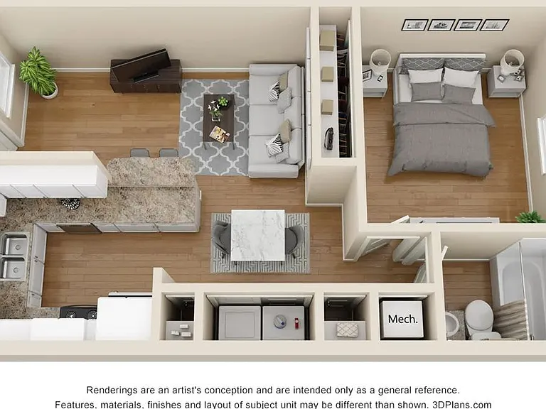 A 3D floor plan rendering of The Royal Palm.