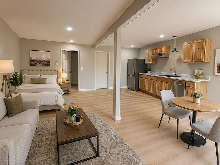 Photos include staging. Furnishings shown are for illustrative purposes only and are not included with the rental.