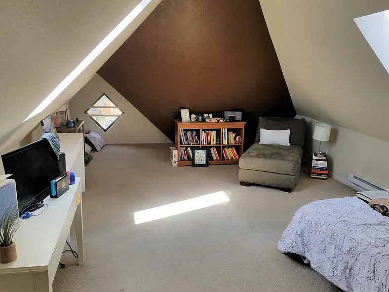 Skylights illuminate your private master suite. One of a few ways to layout the room.