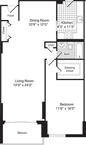 Floor plan 1 Bedroom O