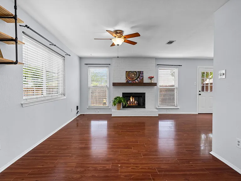 A generous entry hall leads into the living room.