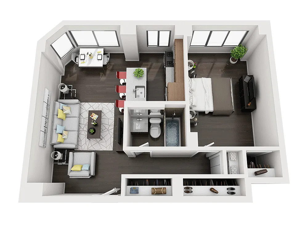 Floor plan One Bedroom A1K