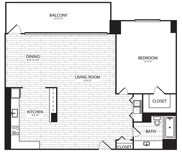 Floor plan 1 Bedroom, 1 Bath 960 SF A12G