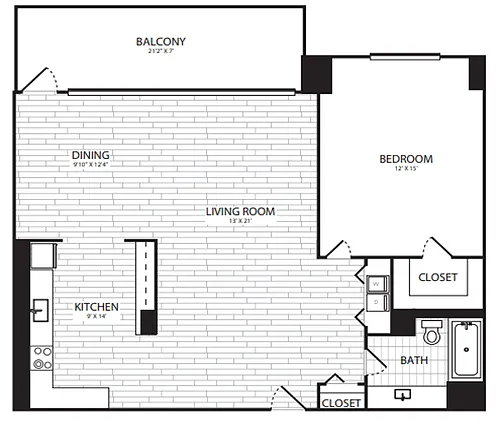 Floor plan 1 Bedroom, 1 Bath 960 SF A12G