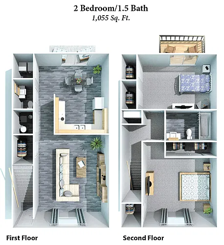 Floor plan 2 Bed, 1.5 Bath TH 1055SqFt