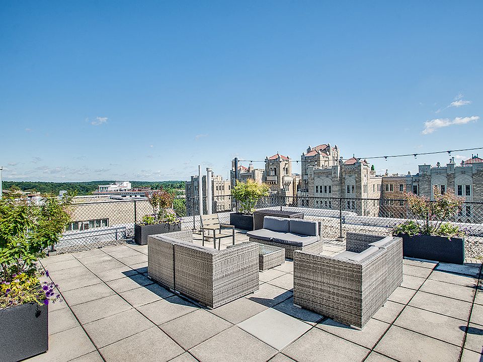 Rooftop deck with seating area