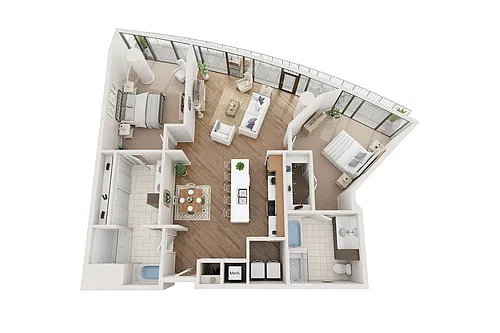 Floor plan 2 BR x 2 BA Flat - A
