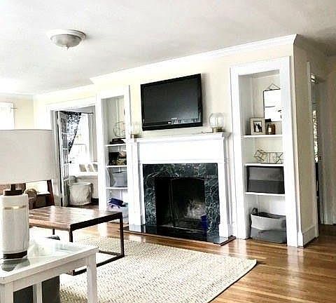 Living room marble fireplace