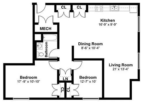 Floor plan Two Bedroom - Call for Pricing and Availability