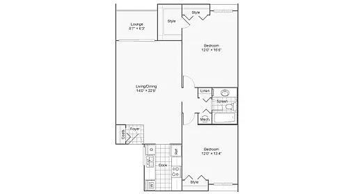 Floor plan 2 Bed 1 Bath