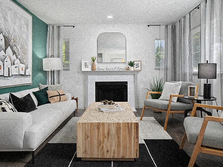 Cozy wood-burning fireplace in select homes